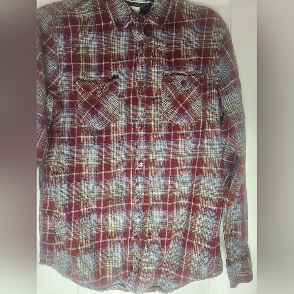 Birch Black M Red Plaid Flannel Lngslv Pockets Button Up Men's Street Shirt